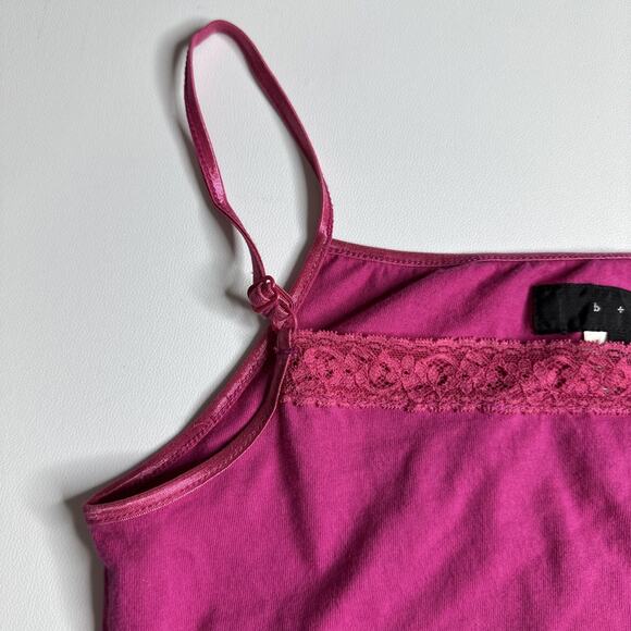 b+ab Womans Pink Cami Top Medium Lace Trim Stretch Cotton Coquette Cute Barbie - Picture 6 of 10
